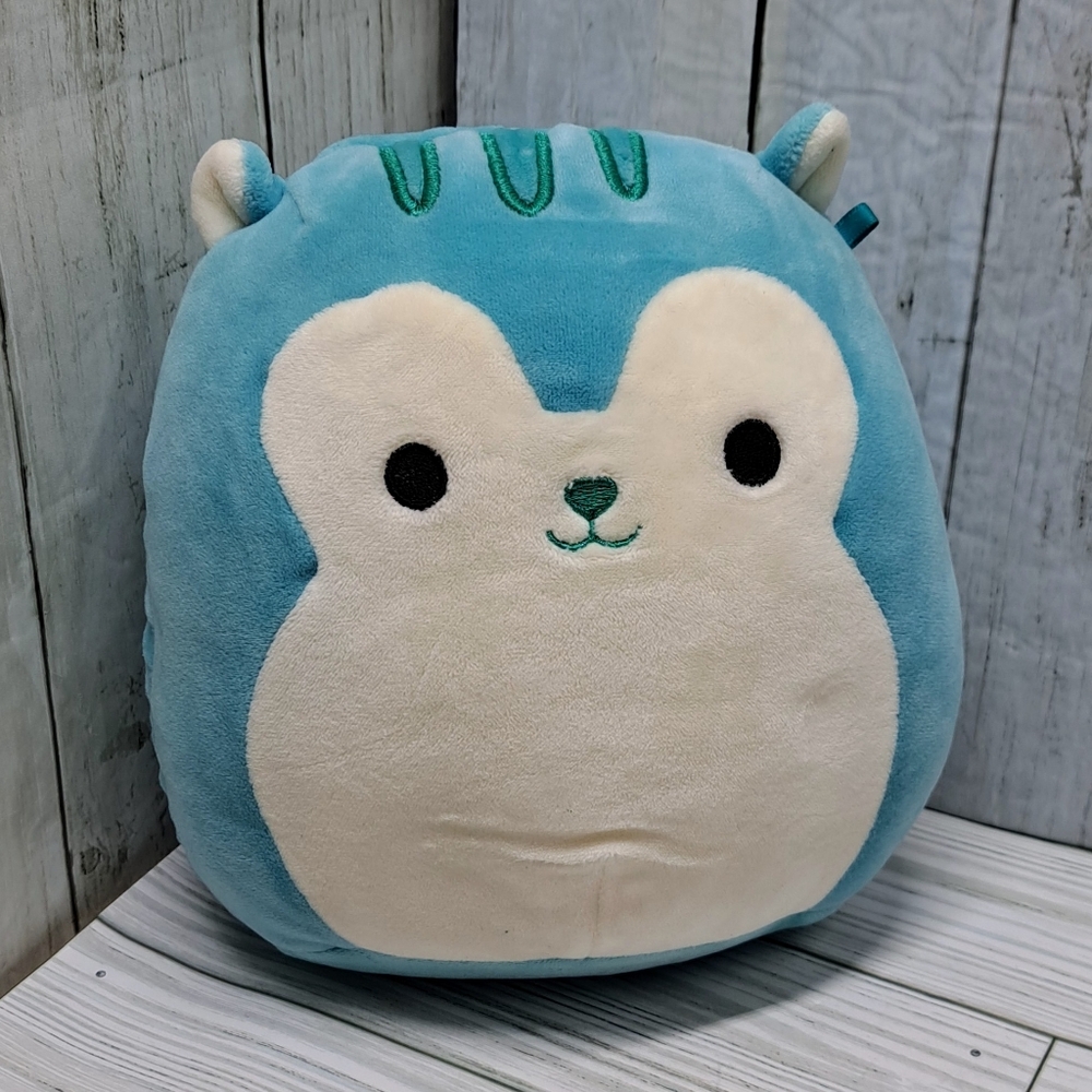 KellyToy Squishmallow Small Teal Santiago the Squirrel Fluffy Tail Plush Toy